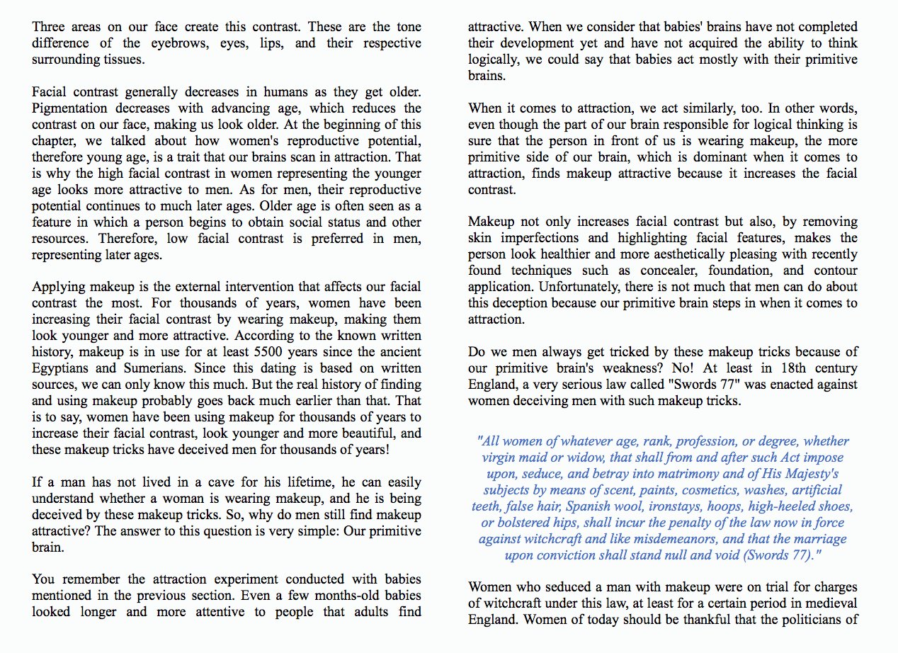 Interior page discussing facial contrast and makeup from an evolutionary perspective