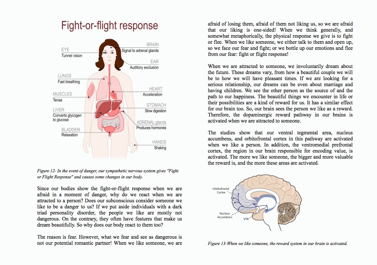 Interior page showing fight-or-flight response diagram and brain reward system